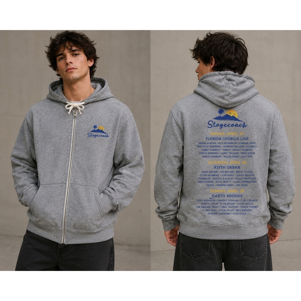 Stagecoach Hoodie Mens Large Gray 2018 Music Festival Lineup Full Zip Thumbholes